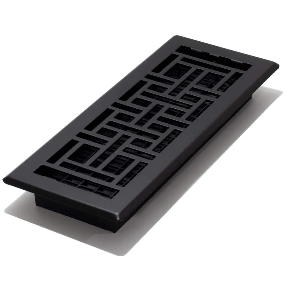 4 In. X 12 In. Oriental Steel Plated Floor Register, Textured Black 1 4 In. X 12 In. Oriental Steel Plated Floor Register, Textured Black