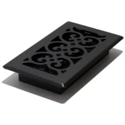 4 In. X 8 In. Scroll Design Painted Floor Registe, Textured Black