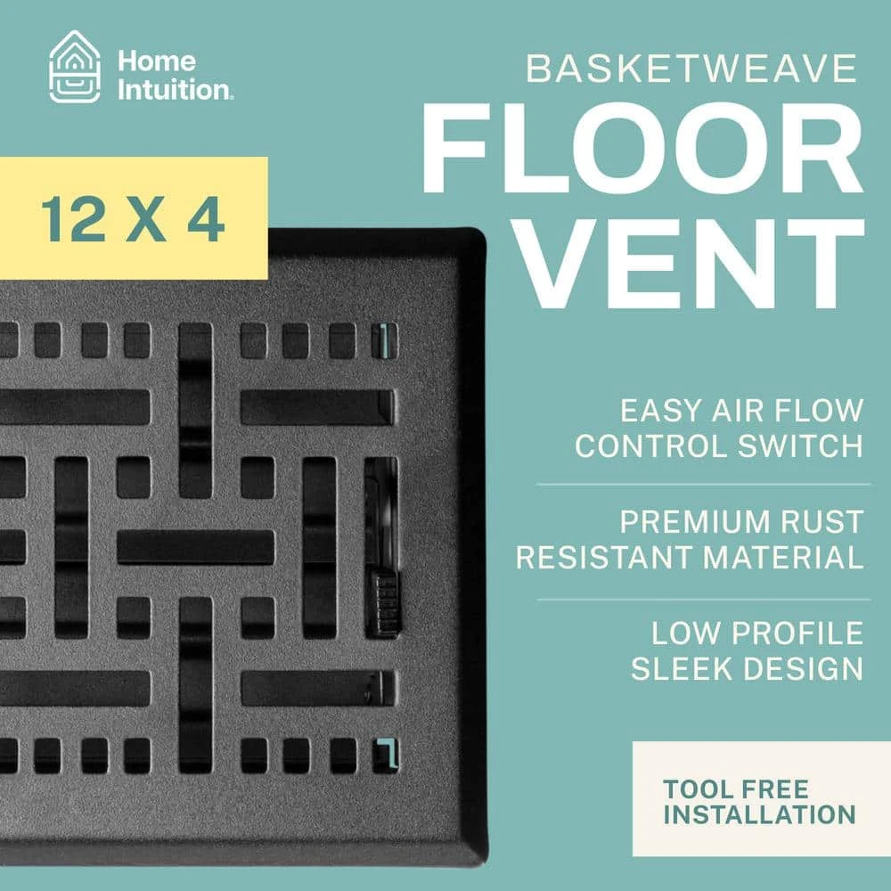 Basketweave 4 X 12 In. Decorative Floor Register Vent With Mesh Cover Trap, Matte Black 2 Basketweave 4 X 12 In. Decorative Floor Register Vent With Mesh Cover Trap, Matte Black - Image 2