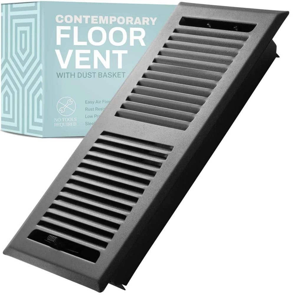 Contemporary 4 In. X 12 In. Decorative Floor Register Vent With Mesh Cover Trap, Matte Black 1 Contemporary 4 In. X 12 In. Decorative Floor Register Vent With Mesh Cover Trap, Matte Black