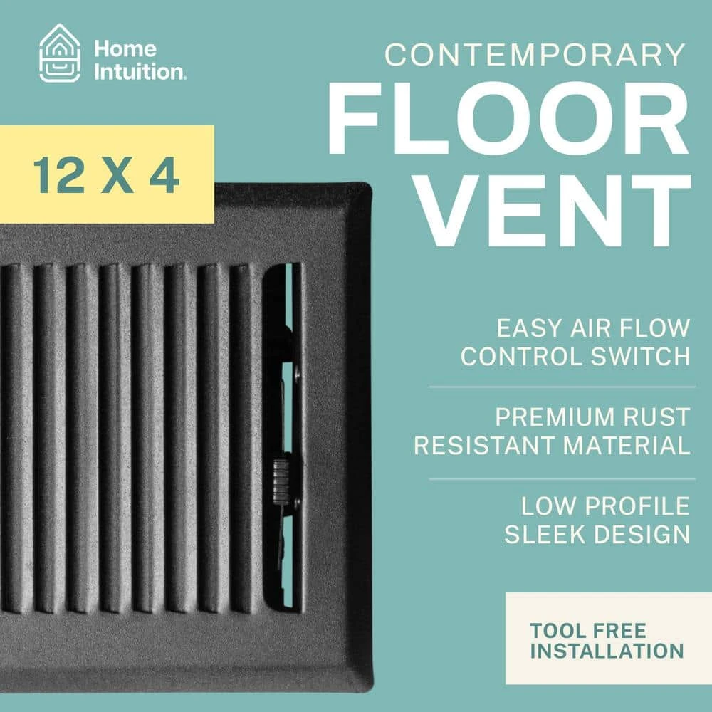 Contemporary 4 In. X 12 In. Decorative Floor Register Vent With Mesh Cover Trap, Matte Black 2 Contemporary 4 In. X 12 In. Decorative Floor Register Vent With Mesh Cover Trap, Matte Black - Image 2