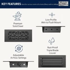 Low Profile 10 In. X 4 In. Steel Floor Register In Black Curvilinear Pattern (3-Pack) -Fire Place Store blacks reggio registers registers grilles kit3 cl612sbnh 4f 1000