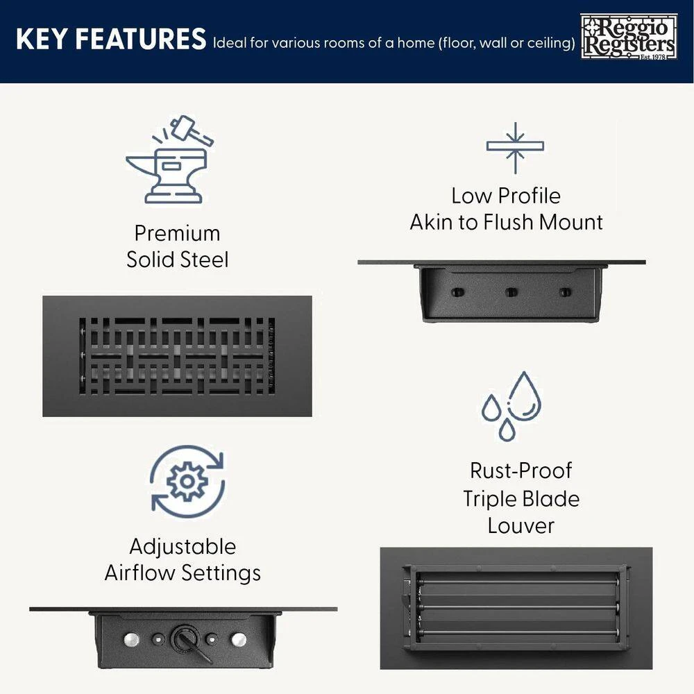 Low Profile 10 In. X 4 In. Steel Floor Register In Black Woven Pattern (1-Pack) 2 Low Profile 10 In. X 4 In. Steel Floor Register In Black Woven Pattern (1-Pack) - Image 2