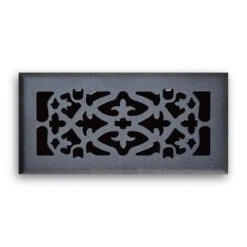 4 In. X 10 In. Ornamental Scroll Floor Diffuser Finished In Matte Black