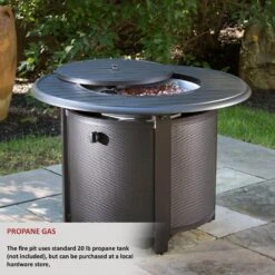 Bay Ridge 36 In. X 25 In. Round Aluminum Propane Gas Fire Pit Table With Glacier Ice Firebeads -Fire Place Store blacksmith alfresco gas fire pits 55 3011 31 1000