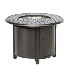 Bay Ridge 36 In. X 25 In. Round Aluminum Propane Gas Fire Pit Table With Glacier Ice Firebeads -Fire Place Store blacksmith alfresco gas fire pits 55 3011 44 1000