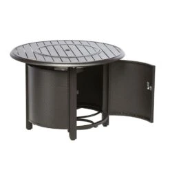 Bay Ridge 36 In. X 25 In. Round Aluminum Propane Gas Fire Pit Table With Glacier Ice Firebeads