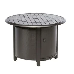Bay Ridge 36 In. X 25 In. Round Aluminum Propane Gas Fire Pit Table With Glacier Ice Firebeads -Fire Place Store blacksmith alfresco gas fire pits 55 3011 76 1000