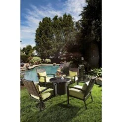 Bay Ridge 36 In. X 25 In. Round Aluminum Propane Gas Fire Pit Table With Glacier Ice Firebeads -Fire Place Store blacksmith alfresco gas fire pits 55 3011 c3 1000