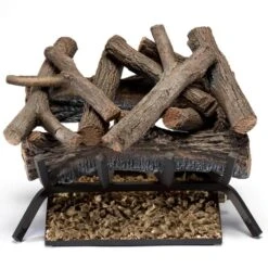 18 In. Rustic Oak Vented Natural Gas Fireplace Log Set, 45,000 BTU, Match Light