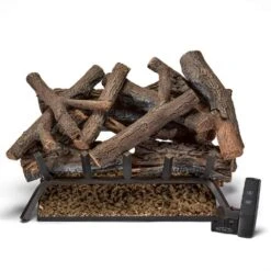 24 In. Rustic Oak Vented Natural Gas Fireplace Log Set With Remote Control Kit, 55,000 BTU -Fire Place Store bluegrass living vented gas fireplace logs 171241 4f 1000