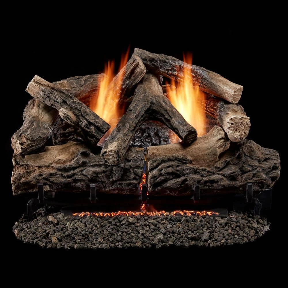 24 In. Rustic Oak Vent-Free Dual Fuel Gas Fireplace Log Set, 33,000 BTU With Remote Control 1 24 In. Rustic Oak Vent-Free Dual Fuel Gas Fireplace Log Set, 33,000 BTU With Remote Control