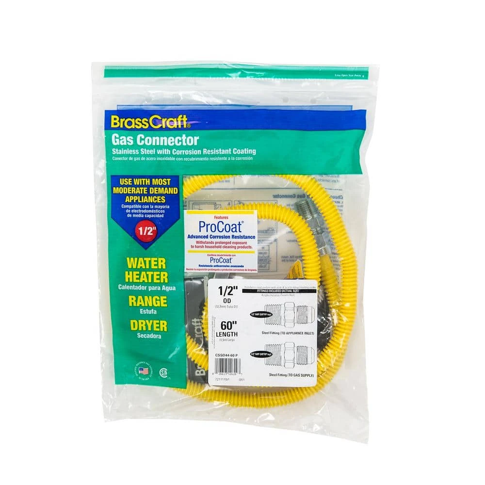 ProCoat 1/2 In. MIP X 1/2 In. MIP X 1/2 In. O.D. Stainless Steel Gas Connector 2 ProCoat 1/2 In. MIP X 1/2 In. MIP X 1/2 In. O.D. Stainless Steel Gas Connector - Image 2