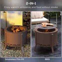 OUTSUNNY 2-in-1 Smokeless Fire Pit Bronze 19 In. Portable Wood Burning Firepit -Fire Place Store bronze outsunny wood burning fire pits 842 336v00tn 1f 1000
