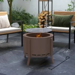 OUTSUNNY 2-in-1 Smokeless Fire Pit Bronze 19 In. Portable Wood Burning Firepit -Fire Place Store bronze outsunny wood burning fire pits 842 336v00tn c3 1000