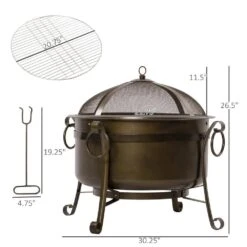 30 In. Outdoor Fire Pit Grill, Portable Steel Wood Burning Bowl, Cooking Grate For Patio, Backyard, BBQ 9 30 In. Outdoor Fire Pit Grill, Portable Steel Wood Burning Bowl, Cooking Grate For Patio, Backyard, BBQ -Fire Place Store bronze runesay wood burning fire pits d18 drum 1 44 1000