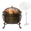 30 In. Outdoor Fire Pit Grill, Portable Steel Wood Burning Bowl, Cooking Grate For Patio, Backyard, BBQ