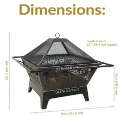 Northern Galaxy 32 In. X 24 In. Square Bronze Steel Wood Burning Fire Pit With Cooking Grate And Spark Screen -Fire Place Store bronze sunnydaze wood burning fire pits kf 65126wt 76 1000