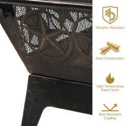 Northern Galaxy 32 In. X 24 In. Square Bronze Steel Wood Burning Fire Pit With Cooking Grate And Spark Screen -Fire Place Store bronze sunnydaze wood burning fire pits kf 65126wt fa 1000