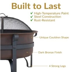 29 In. Round Steel Wood Burning Fire Pit With Cauldron Style And Spark Screen Set In Bronze -Fire Place Store bronze sunnydaze wood burning fire pits nb 206 4f 1000
