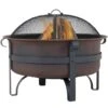 29 In. Round Steel Wood Burning Fire Pit With Cauldron Style And Spark Screen Set In Bronze