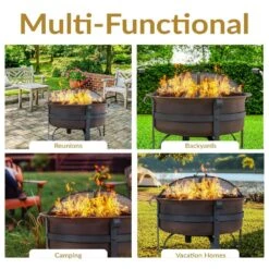 29 In. Round Steel Wood Burning Fire Pit With Cauldron Style And Spark Screen Set In Bronze -Fire Place Store bronze sunnydaze wood burning fire pits nb 206 fa 1000