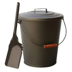 Bronze Finish Large Capacity Ash Bin With Lid And Shovel