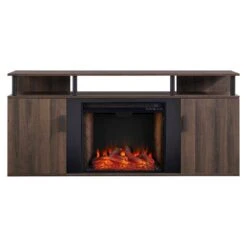 Southern Enterprises Borgeran 63 In. Alexa Enabled Electric Fireplace In Brown And Black -Fire Place Store brown and black finish southern enterprises freestanding electric fireplaces hd014067 4f 1000