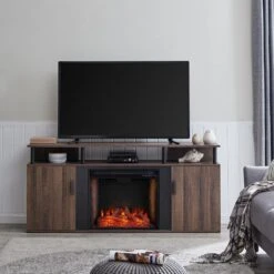 Southern Enterprises Borgeran 63 In. Alexa Enabled Electric Fireplace In Brown And Black