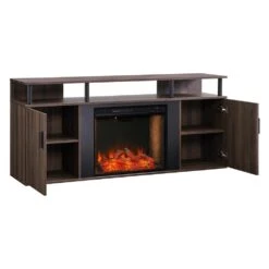 Southern Enterprises Borgeran 63 In. Alexa Enabled Electric Fireplace In Brown And Black -Fire Place Store brown and black finish southern enterprises freestanding electric fireplaces hd014067 fa 1000