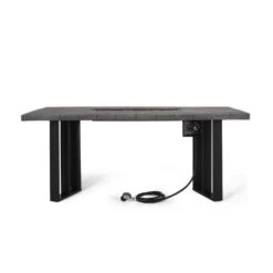 35 In. W X 30 In. H Iron Rectangle Propane Burning Outdoor Fire Pit In Brown