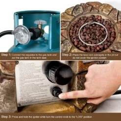 28 In. Outdoor Stainless Steel 40,000 BTUs Propane Gas Stone Finish Fire Pit Lava Rocks Cover Brown -Fire Place Store brown costway gas fire pits kyd36 10n98 44 1000