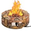 28 In. Outdoor Stainless Steel 40,000 BTUs Propane Gas Stone Finish Fire Pit Lava Rocks Cover Brown