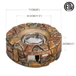 28 In. Outdoor Stainless Steel 40,000 BTUs Propane Gas Stone Finish Fire Pit Lava Rocks Cover Brown -Fire Place Store brown costway gas fire pits kyd36 10n98 c3 1000