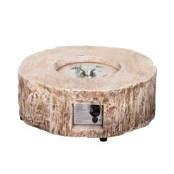 28 X 10 In. Round Stone Propane Brown Fire Pit With Water Proof Cover And Lava Rock