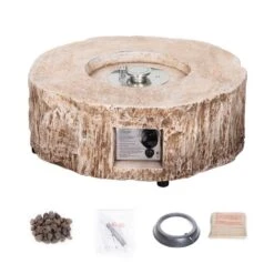 28 X 10 In. Round Stone Propane Brown Fire Pit With Water Proof Cover And Lava Rock -Fire Place Store brown fire pit kits h2sa05 1ot012 76 1000
