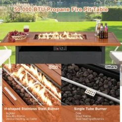 57 In. Steel Outdoor Rectangular Propane Fire Pit Table -Fire Place Store brown gas fire pits zmwv346 b 1f 1000