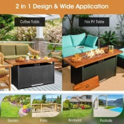 57 In. Steel Outdoor Rectangular Propane Fire Pit Table -Fire Place Store brown gas fire pits zmwv346 b 44 1000