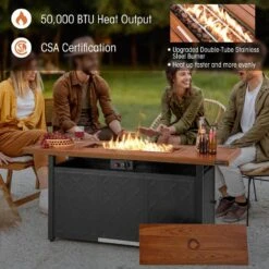 57 In. Steel Outdoor Rectangular Propane Fire Pit Table -Fire Place Store brown gas fire pits zmwv346 b 66 1000