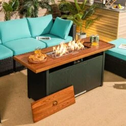 57 In. Steel Outdoor Rectangular Propane Fire Pit Table -Fire Place Store brown gas fire pits zmwv346 b c3 1000