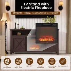 58 In. Freestanding MDF Electric Fireplace TV Stand With Shelves In Brown 12 58 In. Freestanding MDF Electric Fireplace TV Stand With Shelves In Brown -Fire Place Store brown mondawe freestanding electric fireplaces mo sx1ha58br 4f 1000