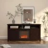 58 In. Freestanding MDF Electric Fireplace TV Stand With Shelves In Brown