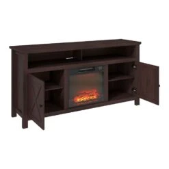 58 In. Freestanding MDF Electric Fireplace TV Stand With Shelves In Brown 15 58 In. Freestanding MDF Electric Fireplace TV Stand With Shelves In Brown -Fire Place Store brown mondawe freestanding electric fireplaces mo sx1ha58br fa 1000