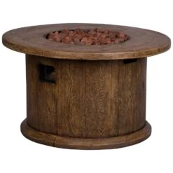 Merida Round Outdoor Propane Gas Brown Fire Pit Table With Lava Rock, 40 In. Dia -Fire Place Store brown shine company gas fire pits 6201br 44 1000