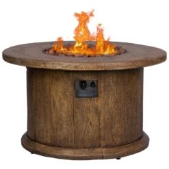 Merida Round Outdoor Propane Gas Brown Fire Pit Table With Lava Rock, 40 In. Dia -Fire Place Store brown shine company gas fire pits 6201br 66 1000