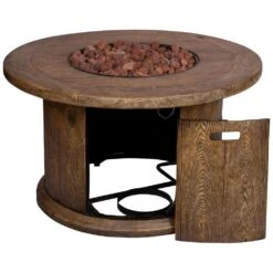 Merida Round Outdoor Propane Gas Brown Fire Pit Table With Lava Rock, 40 In. Dia -Fire Place Store brown shine company gas fire pits 6201br 76 1000
