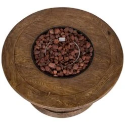 Merida Round Outdoor Propane Gas Brown Fire Pit Table With Lava Rock, 40 In. Dia -Fire Place Store brown shine company gas fire pits 6201br fa 1000