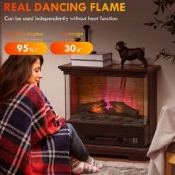 26 In. Freestanding Electric Fireplace Stove, Stand Side Table With Fireplace Insert, Remote Control, 12H Timer In Brown -Fire Place Store brown toolcat freestanding electric fireplaces mgg70 11 eh 40 1000
