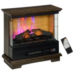 26 In. Freestanding Electric Fireplace Stove, Stand Side Table With Fireplace Insert, Remote Control, 12H Timer In Brown