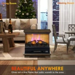 26 In. Freestanding Electric Fireplace Stove, Stand Side Table With Fireplace Insert, Remote Control, 12H Timer In Brown -Fire Place Store brown toolcat freestanding electric fireplaces mgg70 11 eh 66 1000